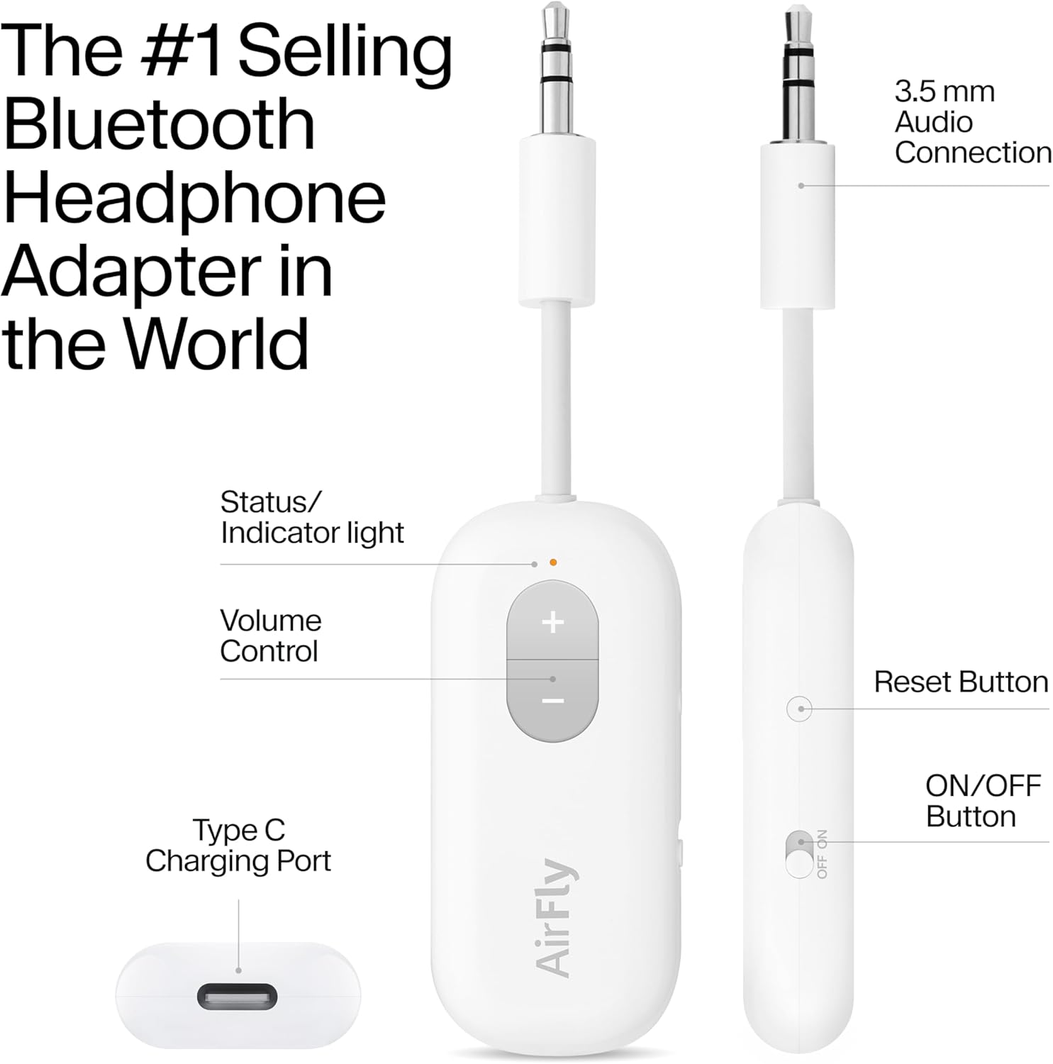 Twelve South AirFly SE | Bluetooth Wireless Audio Transmitter Adapter for AirPods/Headphones, 20+ Hr Battery, Works with 3.5mm aux Jacks on Airplanes, TVs, Gym Equipment, and Travel - Image 4
